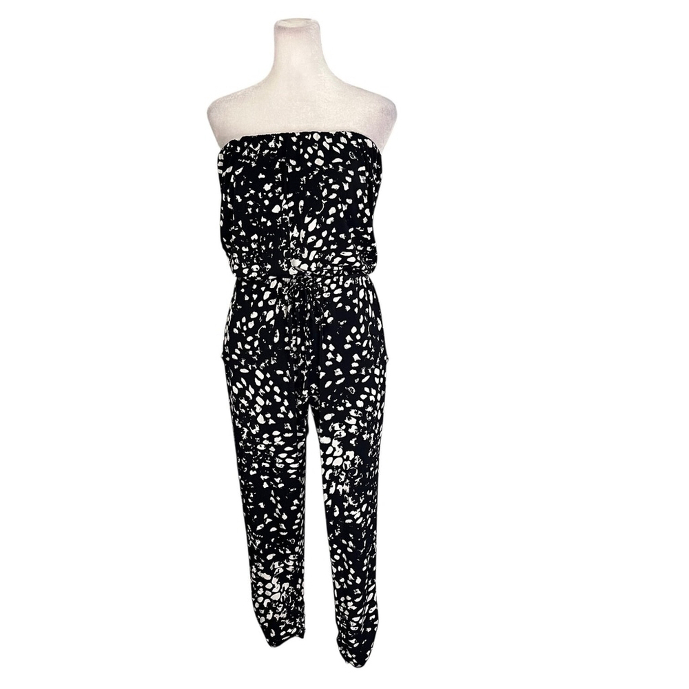 Peyton Jensen Evereve Black Leopard Sylvia Strapless Jumpsuit Size XS NWT